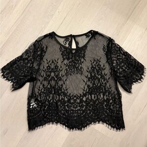 Sheer Black Lace Short Sleeve Blouse